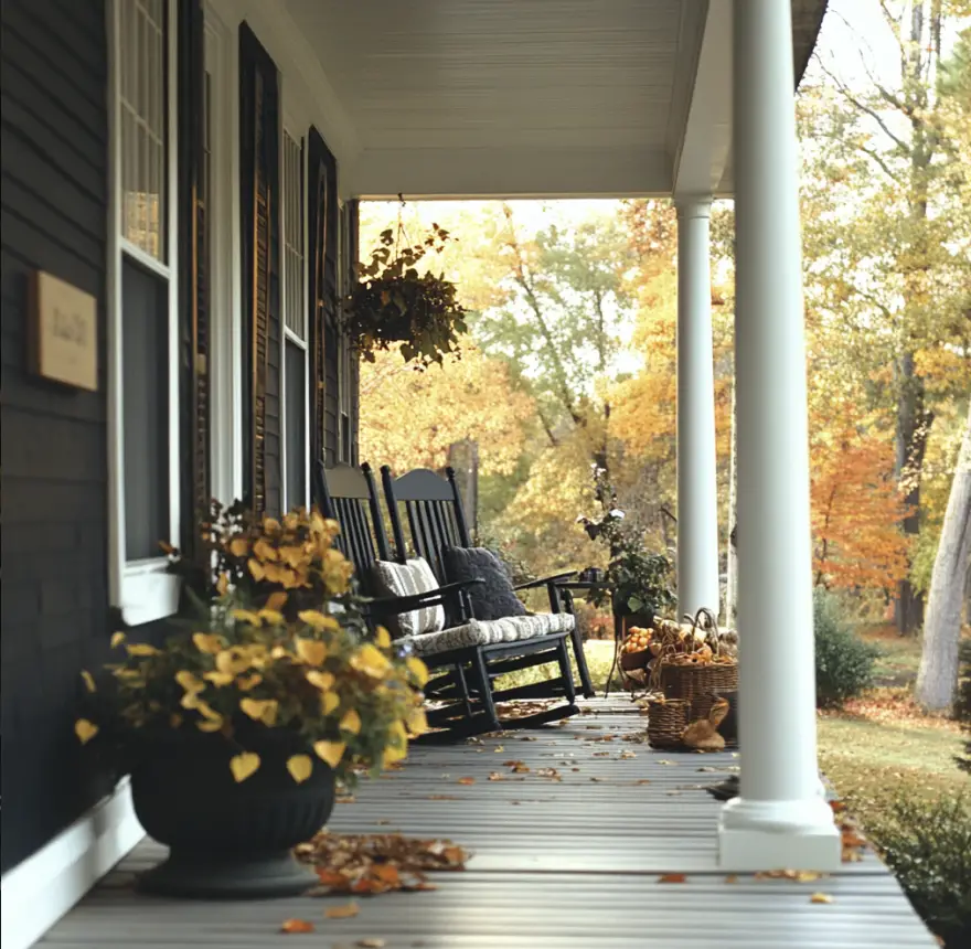 Front porch with a cozy fall front porch decor ideas vibe.